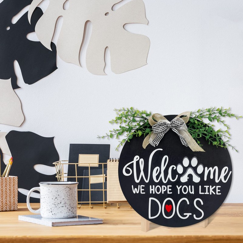 Pet Welcome Wreath Porch Decor We Hope You Enjoy the Dog Welcome Sign Front Door Decor