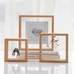 Photo Frame Wall Art Transparent Double-Sided Glass Picture Wood Frame