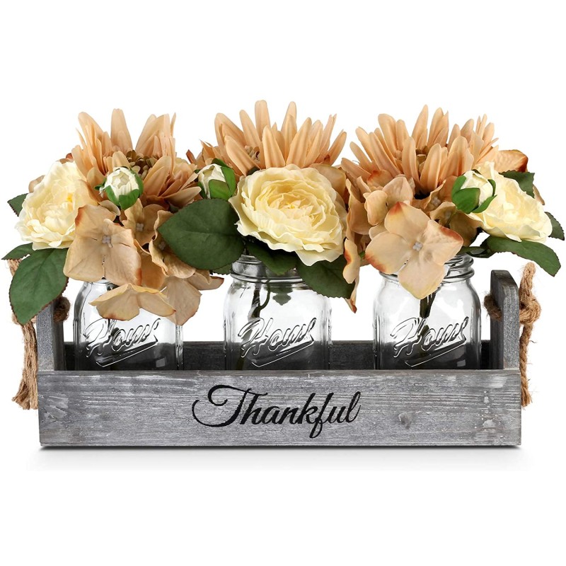 Handmade Table Decor Mason Jar Wood Crate Centerpiece for Farmhouse Kitchen and Rustic Wedding Decor