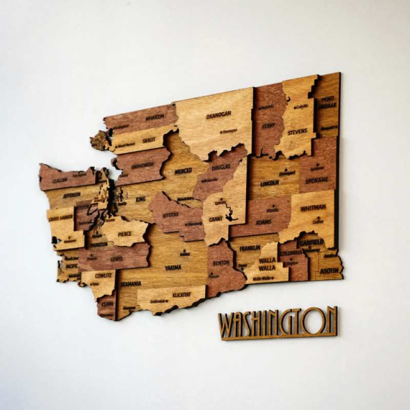 Custom 3D Wooden Washington Map Unique American Traveler Home Decor Gift