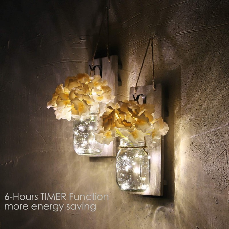Hot Selling Rustic Wall Sconce Decor Mason Jar Wall Decor with LED Fairy Lights and Flowers