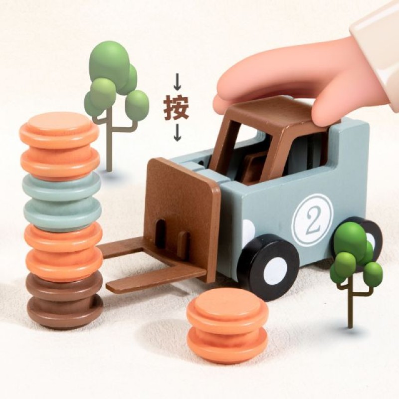 Children Wooden Early Education Stacking Simulation Liftable Forklift Model Parent-Child Interaction Educational Toy