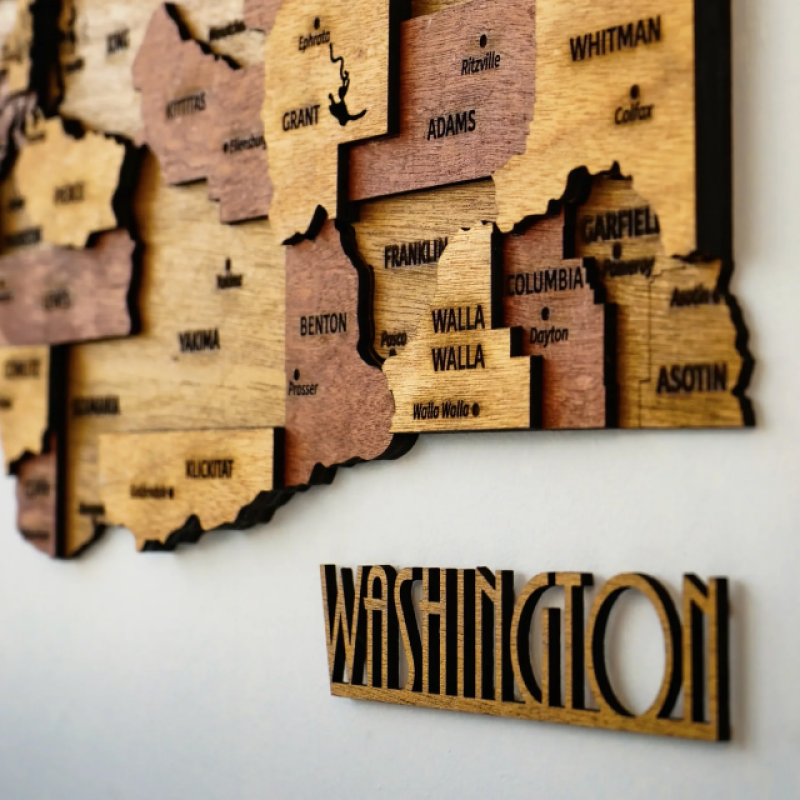 Custom 3D Wooden Washington Map Unique American Traveler Home Decor Gift
