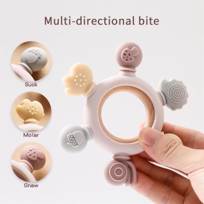 Forest Pattern Teether Soothing Boil Proof Food Grade Silicone Teething Stick Baby Silicone Teether Music Toy