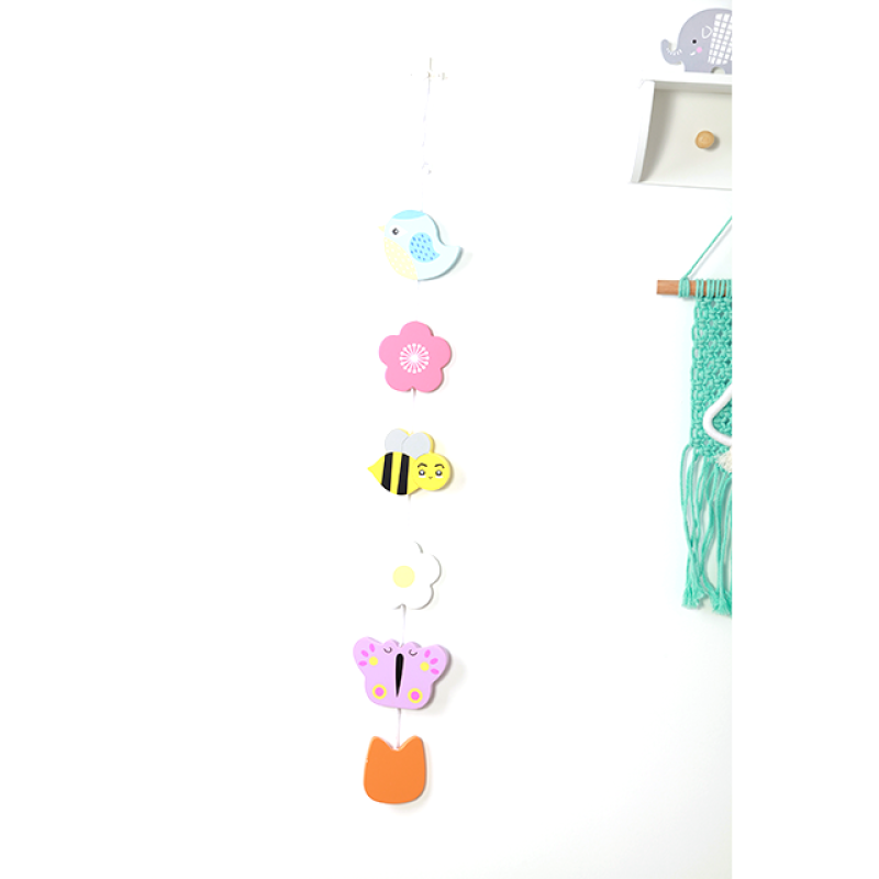 Cheap Price Hanging Baby Rattle Wooden Bird Bee and Flower Hanging Decor Baby Shower Gift