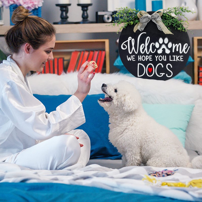 Pet Welcome Wreath Porch Decor We Hope You Enjoy the Dog Welcome Sign Front Door Decor