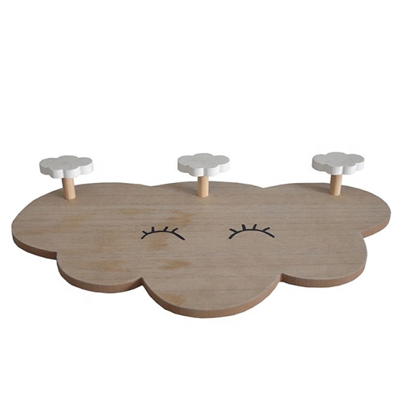 Custom Children Wooden Standing Storage Wooden Coat Hanger Cloud Wall Hook Kindergarten Coat Door Hook