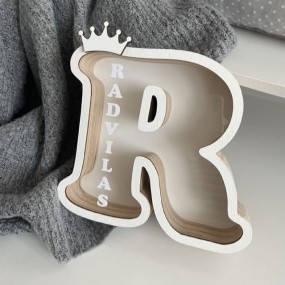 Custom Fashion Home Accent Desktop Coin Decor Wooden Acrylic Letter Piggy Bank