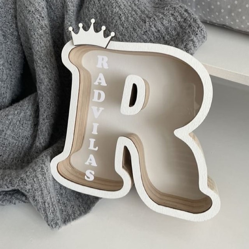 Custom Fashion Home Accent Desktop Coin Decor Wooden Acrylic Letter Piggy Bank