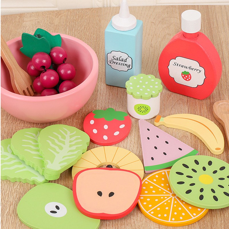 Sunny Simulation Kitchen Pretend Toy Wooden Montessori Educational Children Gift Fruit Vegetable Salad Burger Fries