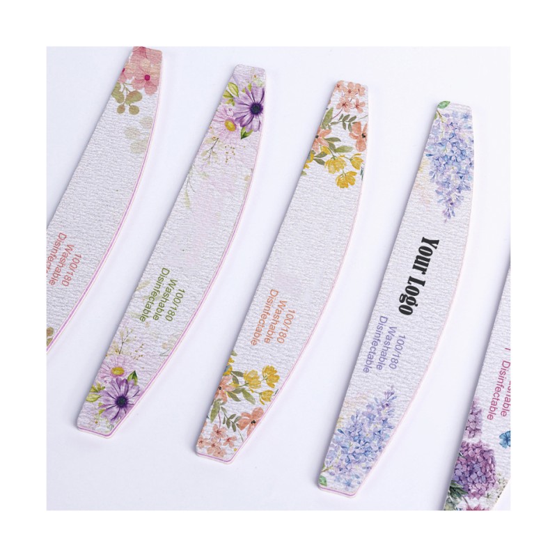 Professional Custom Spring Design Print Nail File 100 180 Half Moon Shape Beauty Flower Nail File