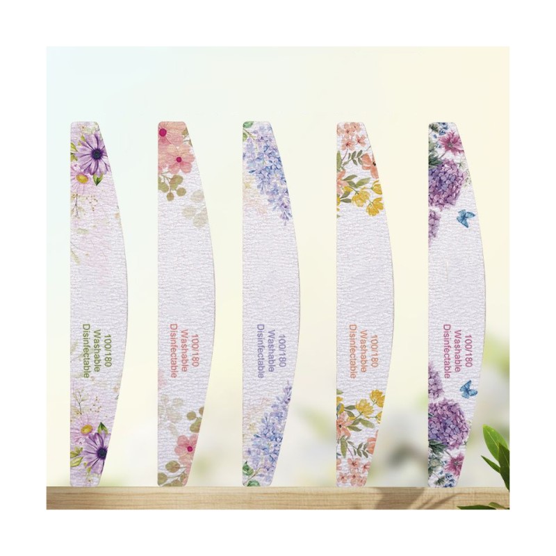 Professional Custom Spring Design Print Nail File 100 180 Half Moon Shape Beauty Flower Nail File