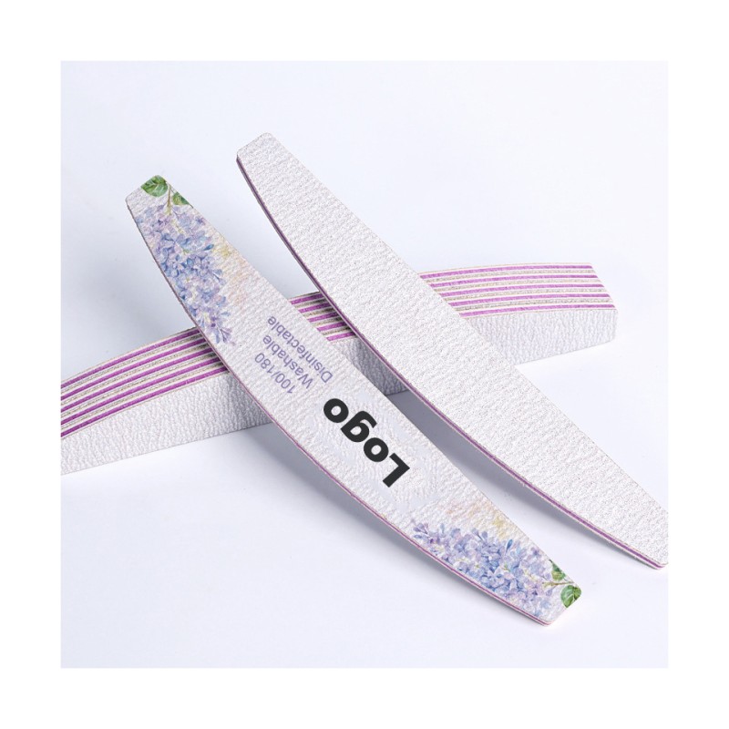 Professional Custom Spring Design Print Nail File 100 180 Half Moon Shape Beauty Flower Nail File