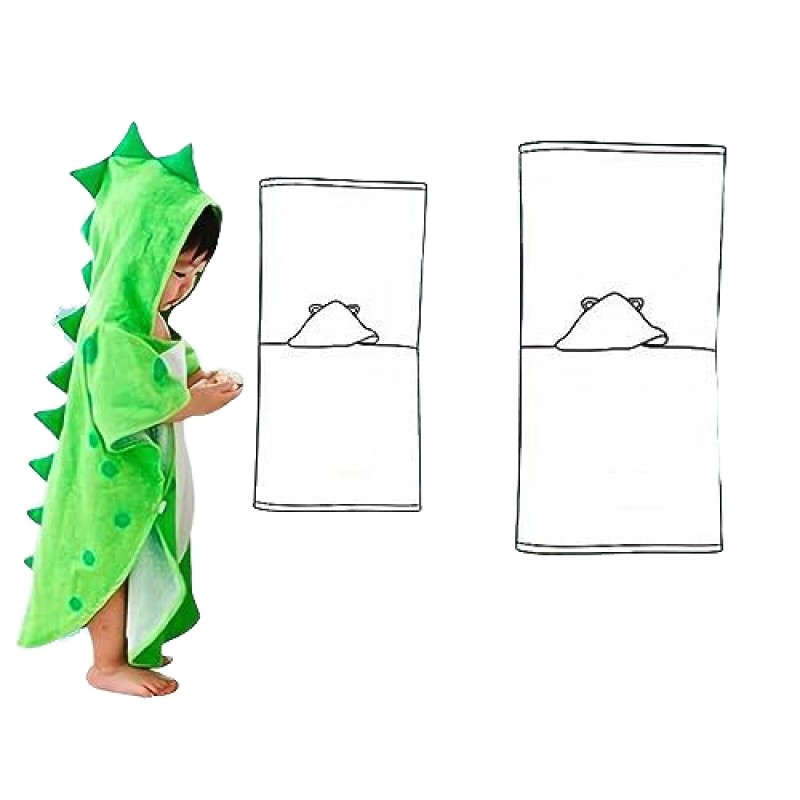 Children's Pure Cotton Beach Towel with Dinosaur Hood Warm Bathrobe