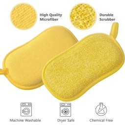 Wholesale Microfiber Dishwashing Sponge Brush Kitchen Essential Grease Removal Safe Pots Dishes Sponge Pad Damage