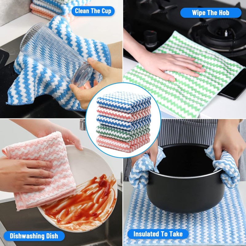 Water Ripple Wool Lint-Free Cleaning Cloth Reusable High Absorbent Kitchen Utensil Cleaning Cloth Household