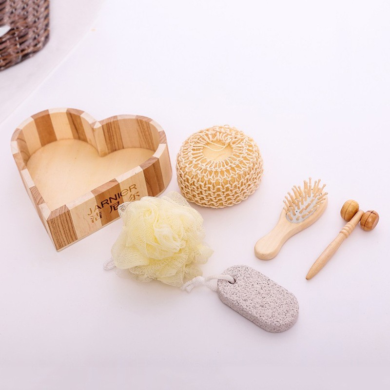 Heart-Shaped Bath Set with Brush Pumice Stone Loofah Slice Spa Set Women's Body Cleaning Tools Care Bath Accessories Spa