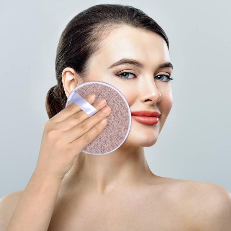 Microfiber Facial Cleansing Round Washable Face Towel Built-In Sponge for Facial Cleansing Exfoliation with Laundry Bag