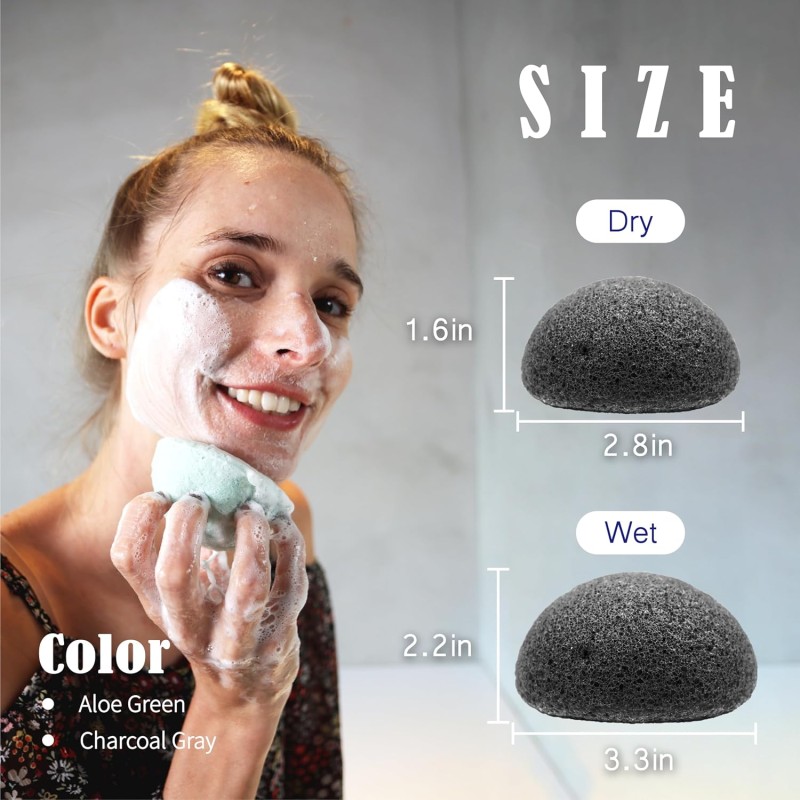 Gentle Exfoliating Konjac Sponge Washer Activated Carbon Natural Skincare Tool Oily Combination Sensitive Skin Ball