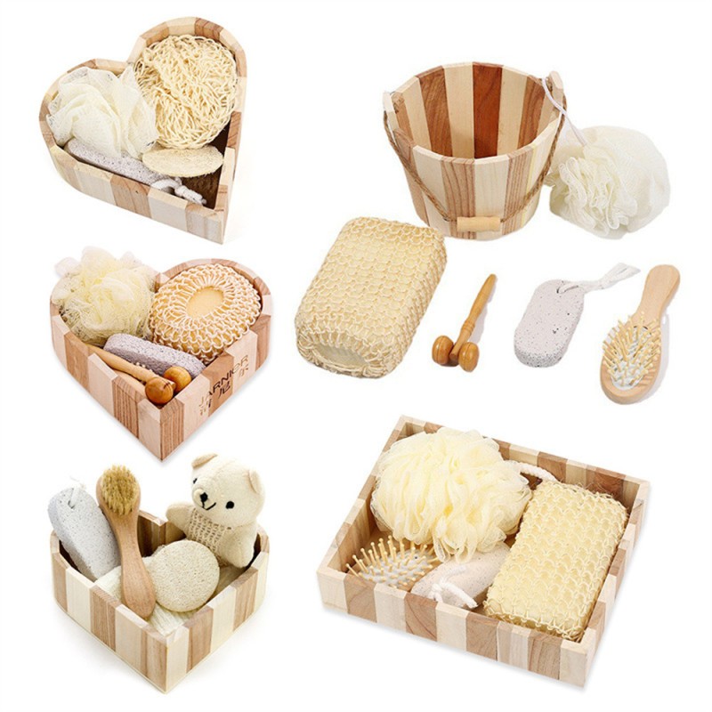 Heart-Shaped Bath Set with Brush Pumice Stone Loofah Slice Spa Set Women's Body Cleaning Tools Care Bath Accessories Spa