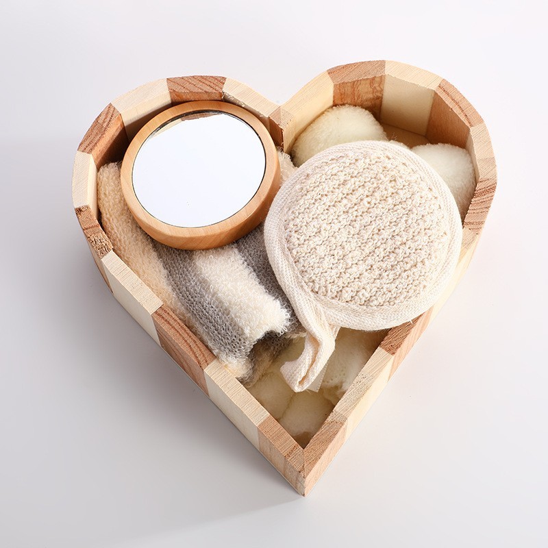 Heart-Shaped Bath Set with Brush Pumice Stone Loofah Slice Spa Set Women's Body Cleaning Tools Care Bath Accessories Spa