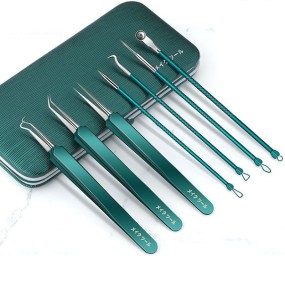 Pimple Tool Label Printing Acne Popper with Mirror Facial Extractor Stainless Steel Pimple Needle Blackhead Tweezers Set