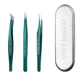 Bestseller Full Range Stainless Steel Label Straight Curved False Eyelash Tweezers Extension Iron Box