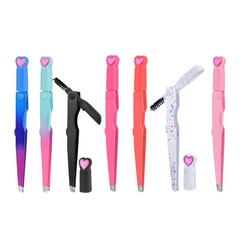 New 3 in 1 Eyebrow Trimmer Foldable Eyebrow Tweezer Eyebrow Brush Multi-function Eyelash Tweezers Beauty Tool