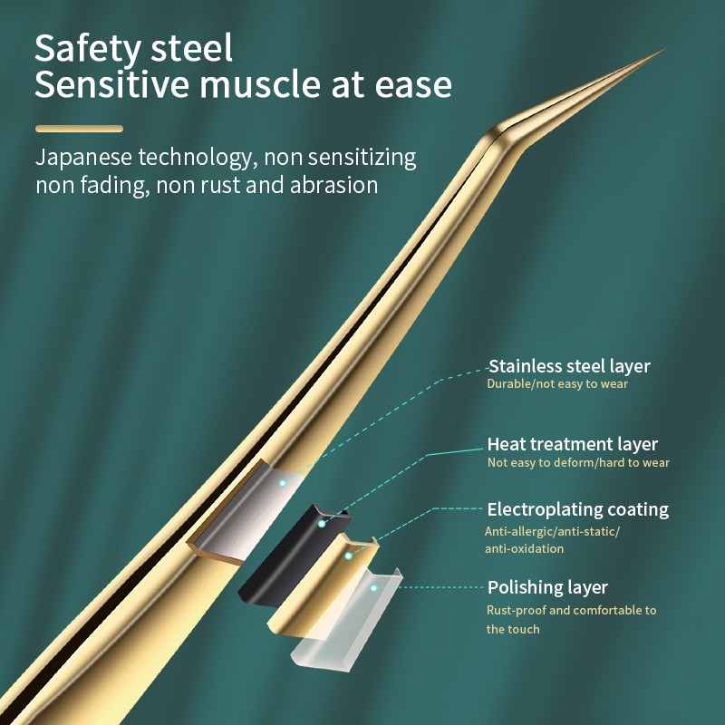 Custom LOGO Full Range Stainless Steel Eyelash Tweezers Gold Label False Eyelash Volume Tweezers Finger Iron Box