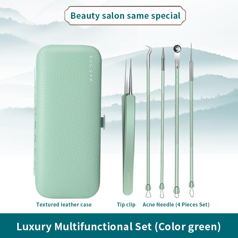 Pimple Tool Label Printing Acne Popper with Mirror Facial Extractor Stainless Steel Pimple Needle Blackhead Tweezers Set