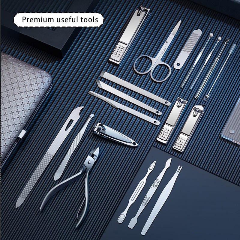19PCS Professional Stainless Steel Manicure Pedicure Nail Clipper Cuticle Scissor Clipper Personal Care Travel Nail Clipper Kit