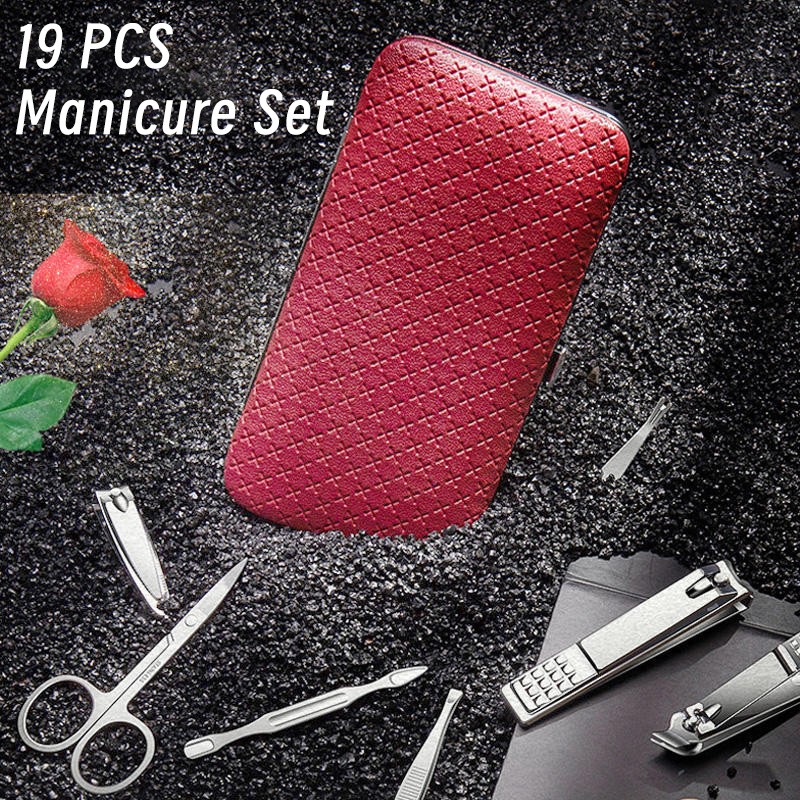 19PCS Professional Stainless Steel Manicure Pedicure Nail Clipper Cuticle Scissor Clipper Personal Care Travel Nail Clipper Kit