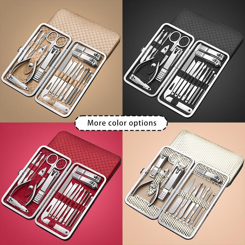 19PCS Professional Stainless Steel Manicure Pedicure Nail Clipper Cuticle Scissor Clipper Personal Care Travel Nail Clipper Kit