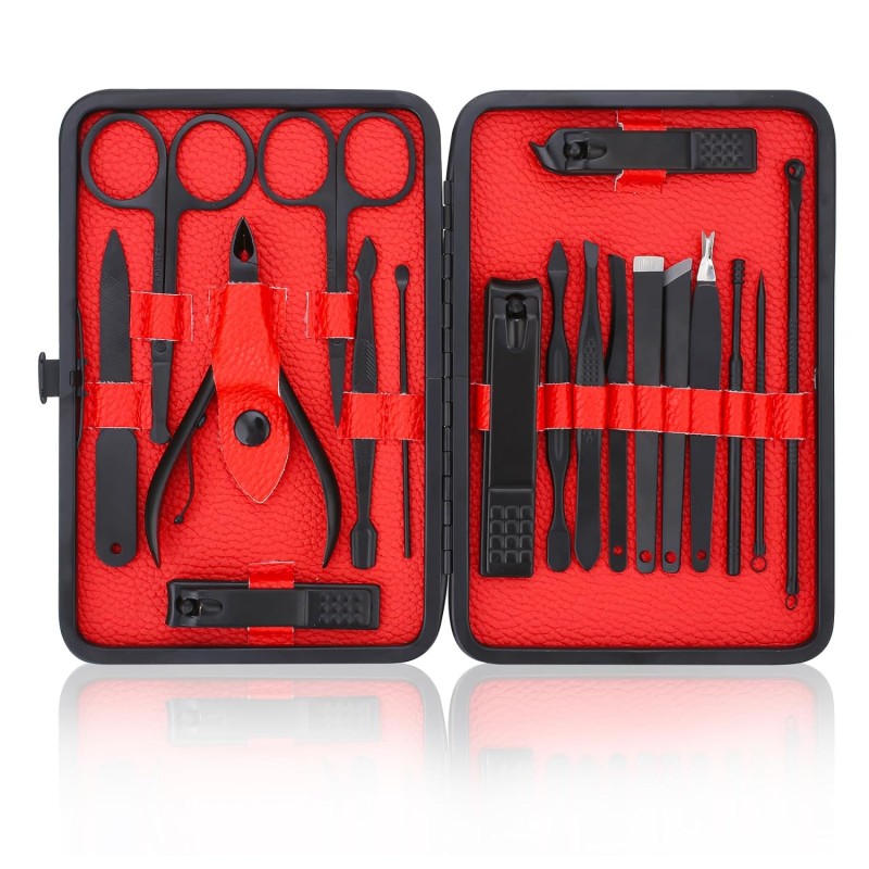 18PCS Manicure Set Pedicure Set Nail Clipper Stainless Steel Cuticle Clipper Nail Clipper Trimming Tool with PU Case Kit