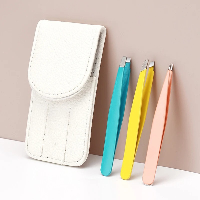 Men Women Stainless Steel Tweezers Eyebrow Tweezer Eyelash Trimmer Slant Tip Small Pliers Tool Eyebrow False Eyelash