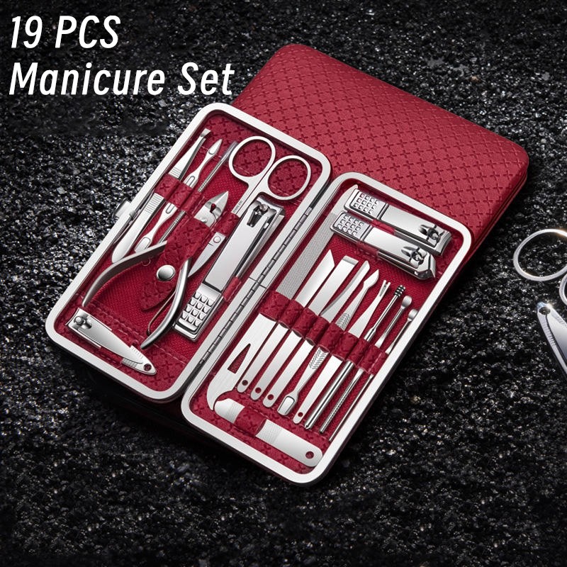 19PCS Professional Stainless Steel Manicure Pedicure Nail Clipper Cuticle Scissor Clipper Personal Care Travel Nail Clipper Kit