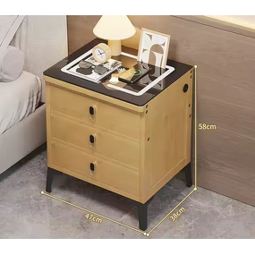3-Drawer Modern Wireless Charging Nightstand Bedside Table Wood LED Bedroom Smart Nightstand