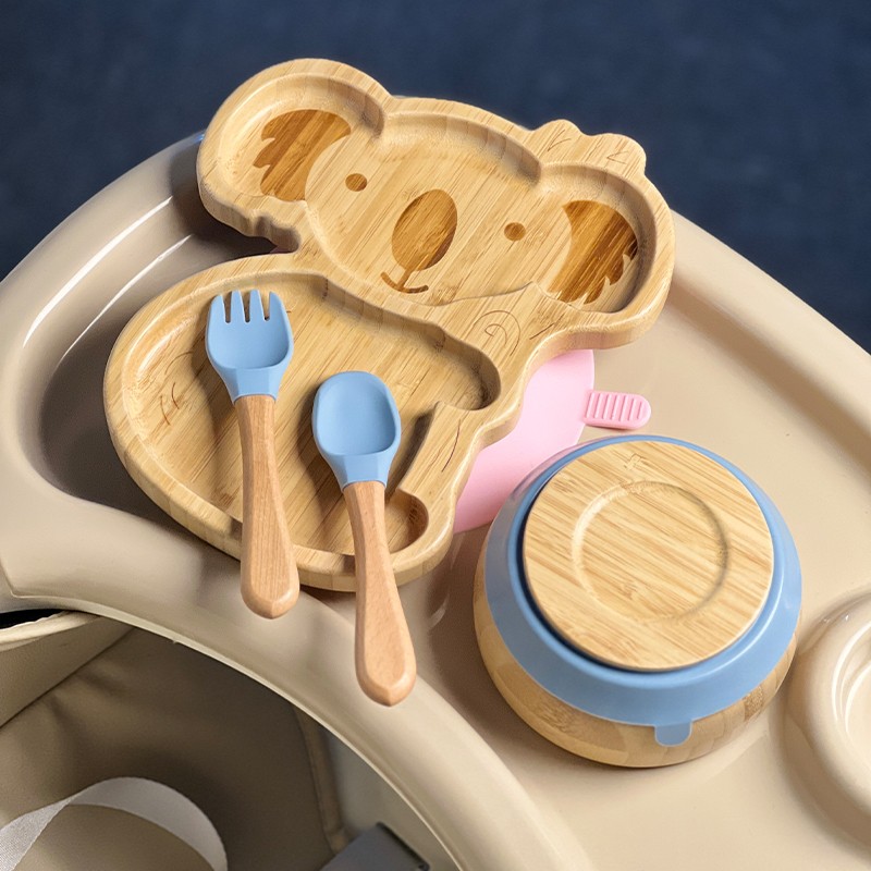 Newborn Animal Shape Cartoon Silicone Children Baby Bowl Plate Set Bamboo Silicone Baby Feeding Set