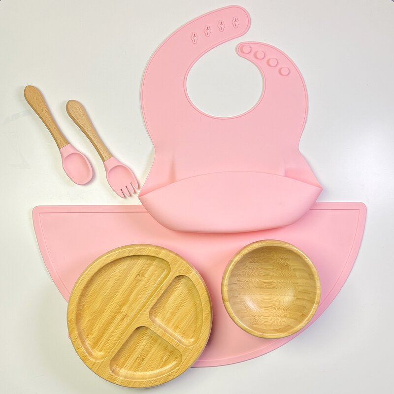 Food-Grade Blue Baby Accessories Set Silicone Plate Set Baby Feeding Silicone Baby Tableware