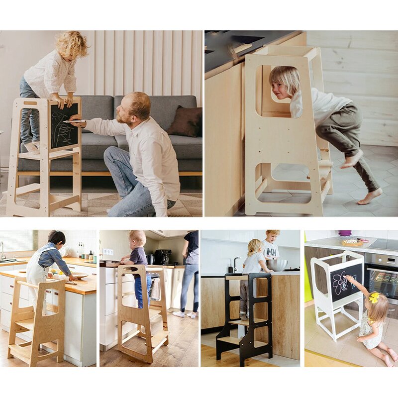 Modern Design Montessori Wooden Learning Tower Preschool Furniture Set Children's Standing Stool