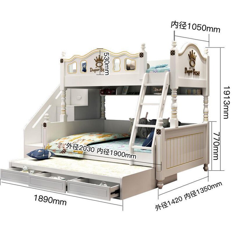 Children's Stairs Two-Tier Bed Wooden Slide Children's Girls Bed Pink Bunk Bed