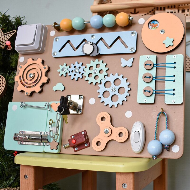 Learning Play Wooden Large Panel Felt Activity Board Wall-mounted Montessori Toy Wood Sensory Activity Board