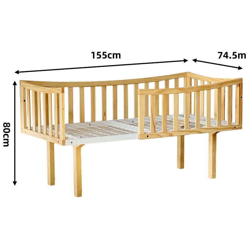 Natural Wood Color Sleep Single Bed Barrier Wood Girls Children's Bed