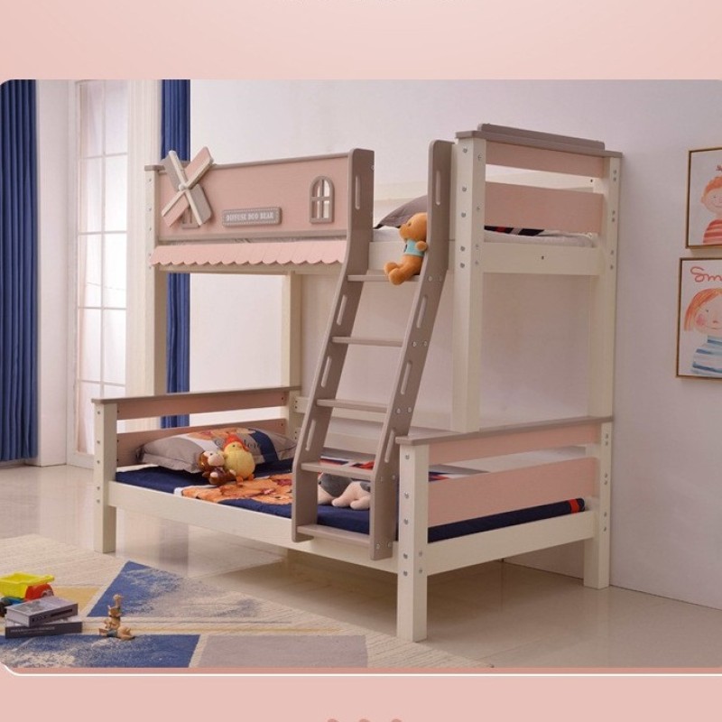 Modern Double Bed Guesthouse Murphy Blue Pink Storage Pine Wood Toddler Bunk Bed for Boys