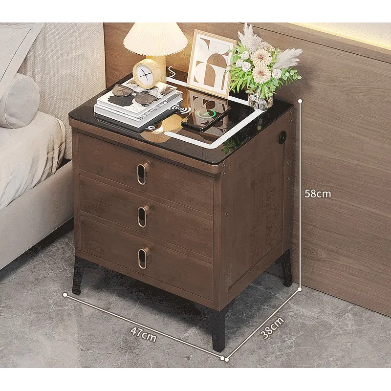 3-Drawer Bedroom Organizer Wooden Nightstand Wood LED Smart Nightstand with Charging Station