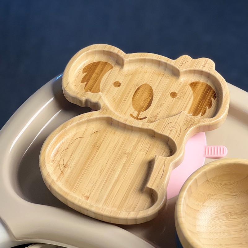 Newborn Animal Shape Cartoon Silicone Children Baby Bowl Plate Set Bamboo Silicone Baby Feeding Set