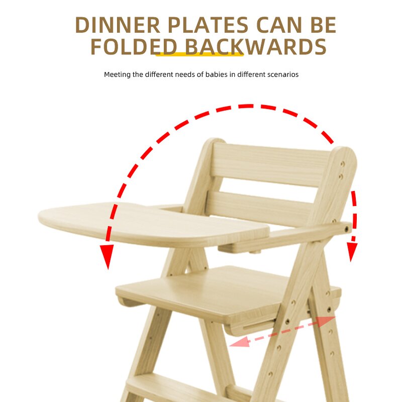 Montessori Adjustable Height Detachable Children's Wood Rolling Feeding Children's Dining Baby High Chair