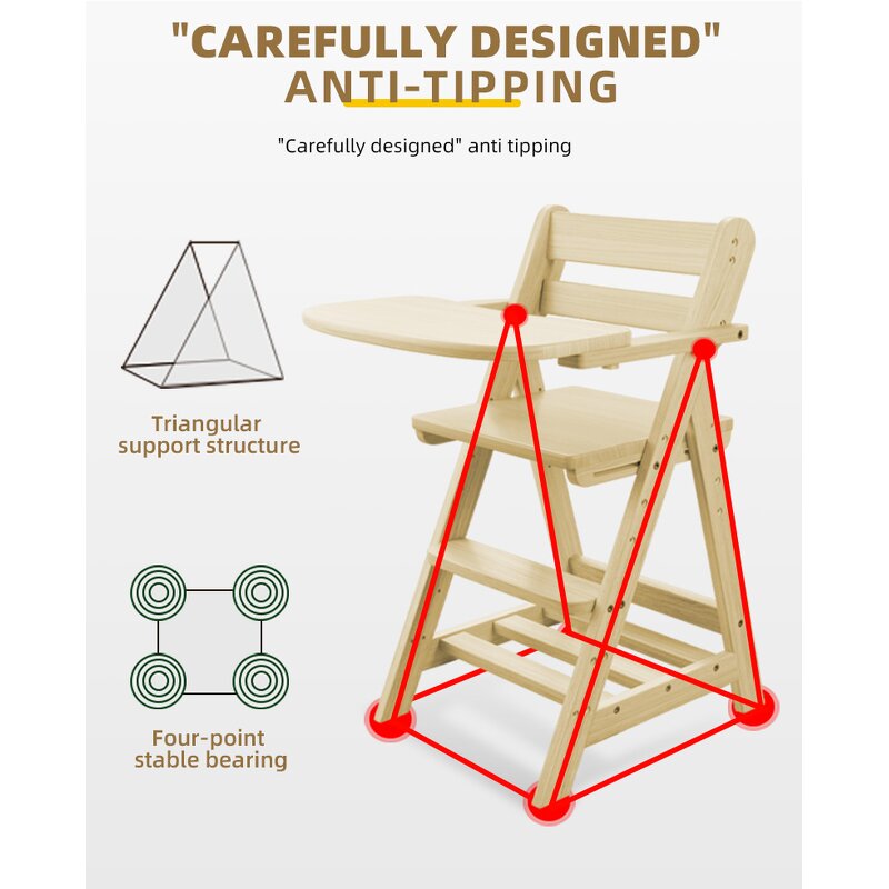 Montessori Adjustable Height Detachable Children's Wood Rolling Feeding Children's Dining Baby High Chair