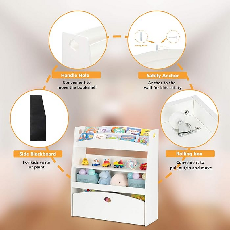 Library White Bookshelf Children's Cabinet Mini Modern Organizer Wooden Children's Bookshelf