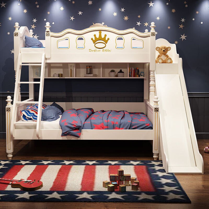 Children's Stairs Two-Tier Bed Wooden Slide Children's Girls Bed Pink Bunk Bed